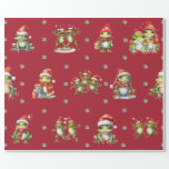 Fabulous Frogs Christmas Holiday on Red Wrapping Wrapping Paper<br><div class="desc">Fun frogs holiday wrapping paper will entertain and delight anyone you gift it to! Amusing, quality wrapping paper will be your favorite. Look for our amazing Frog Rock Band set of three flat sheets and rolled wrapping papers to match! Plus, any animal-themed products sold from the Paws Charming shop help...</div>