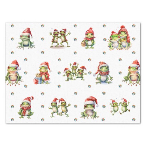 Fabulous Frogs Christmas Holiday on White Tissue Paper