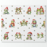 Fabulous Frogs Christmas Holiday on White Wrapping Paper<br><div class="desc">Fun frogs holiday wrapping paper will entertain and delight anyone you gift it to! Amusing, quality wrapping paper will be your favorite. Look for our amazing Frog Rock Band set of three flat sheets and rolled wrapping papers to match! Plus, any animal-themed products sold from the Paws Charming shop help...</div>