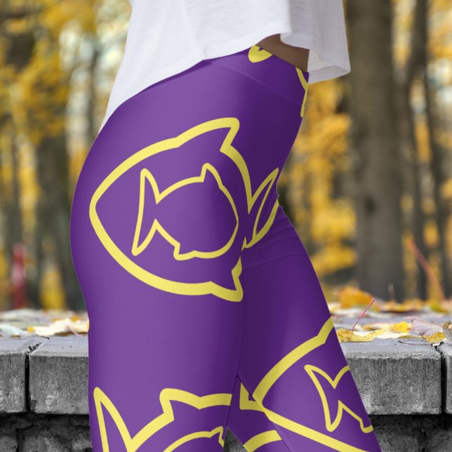 Fabulous Fun Purple and Yellow Fin Pattern Leggings (Yellow Fin on Purple)