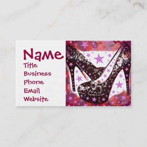 Fabulous Glamourous Pink Purple High Heels Stars Business Card Templates