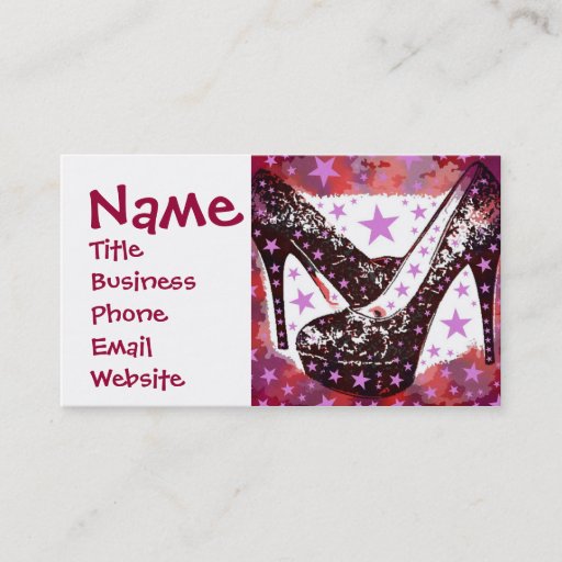 Customizable Fabulous Glamourous Pink Purple High Heels Stars Business Card Templates