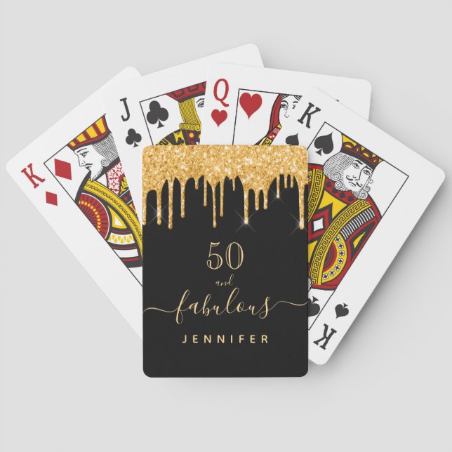Fabulous glitter black gold sparkle glam name poker cards (Back)