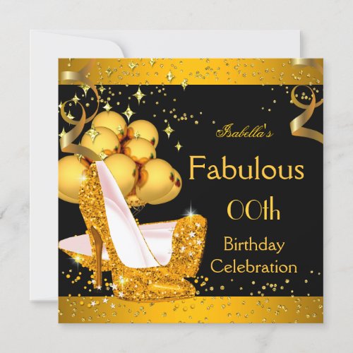 Fabulous Glitter High Heels Gold Birthday Party 2 Invitation