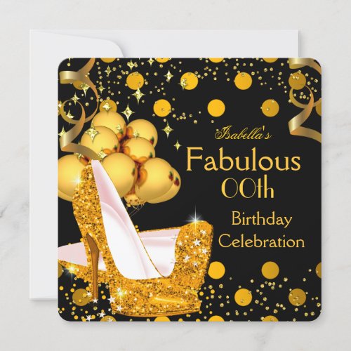 Fabulous Glitter High Heels Gold Polka Dots Party Invitation