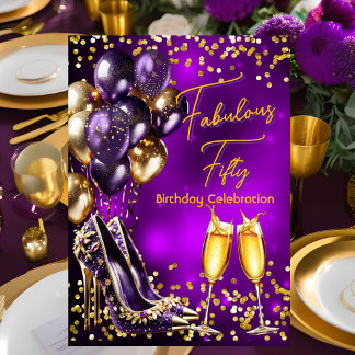 Fabulous Glitter Purple Gold High heels Champagne Invitation