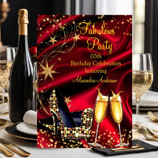 Fabulous Glitter Red Gold heels Champagne Invitation