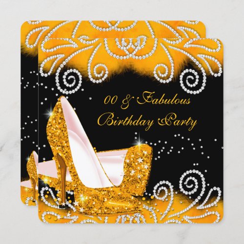 Fabulous Glitter Yellow High Heels Birthday Party Invitation