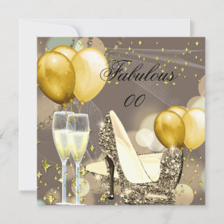 Fabulous Gold Beige Champagne Birthday Party 3 Invitation