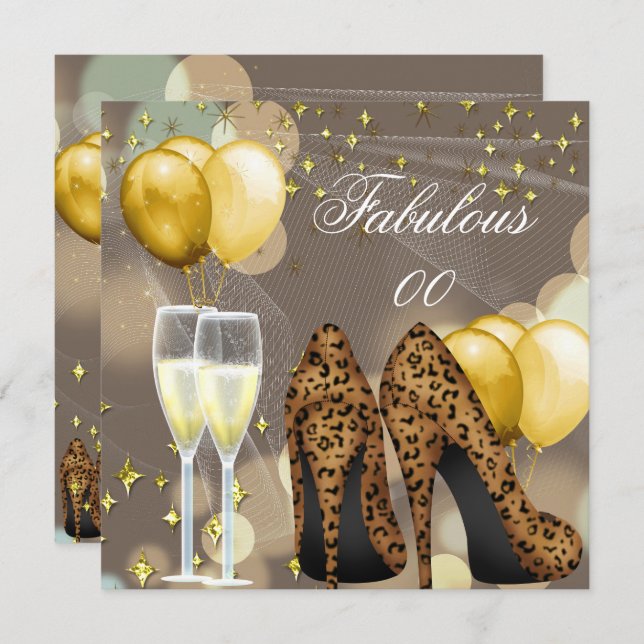 Fabulous Gold Beige Leopard Champagne Party Invitation (Front/Back)