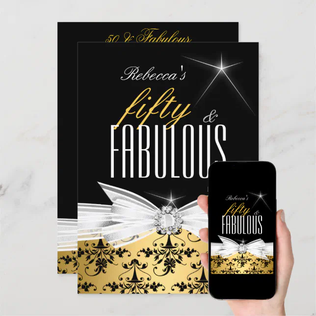 Fabulous Gold Black Damask 50th Birthday Party Invitation Zazzle