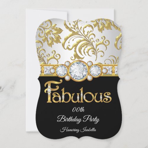 Fabulous Gold black Diamond white birthday party Invitation