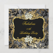 Fabulous Gold Black Gray Pearl Damask Party Invitation (Front)