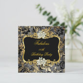 Fabulous Gold Black Gray Pearl Damask Party Invitation (Standing Front)