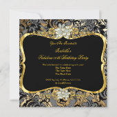 Fabulous Gold Black Gray Pearl Damask Party Invitation (Back)