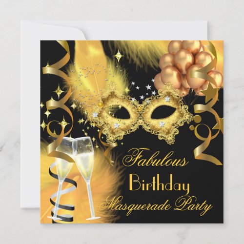 Fabulous Gold Black Masquerade Birthday Party Invitation