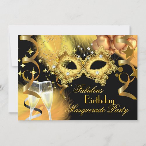 Fabulous Gold Black Masquerade Birthday Party Invitation