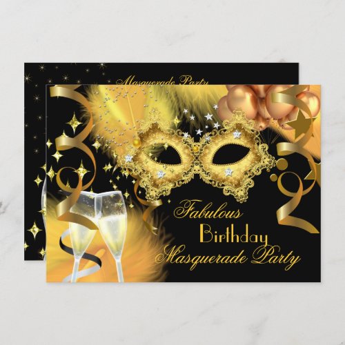 Fabulous Gold Black Masquerade Birthday Party Invitation