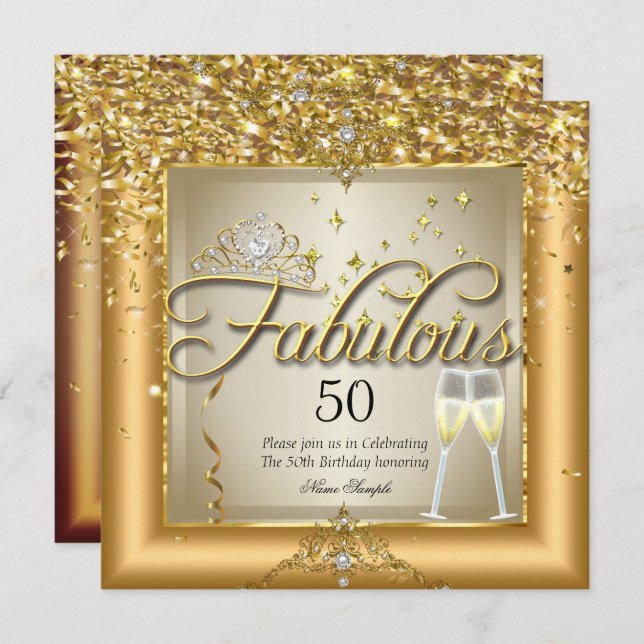 Fabulous Gold Champagne Birthday Party Invitation (Front/Back)