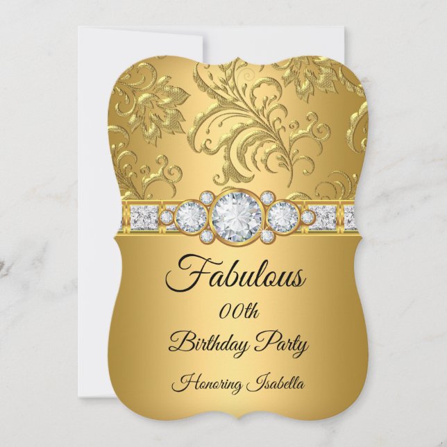 Fabulous Gold Damask Diamond  birthday party 2 Invitation (Front)