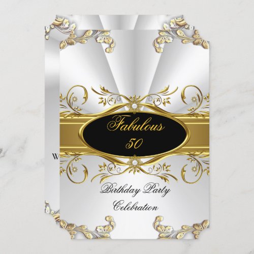 Fabulous Gold Floral Black Silver Birthday Party Invitation