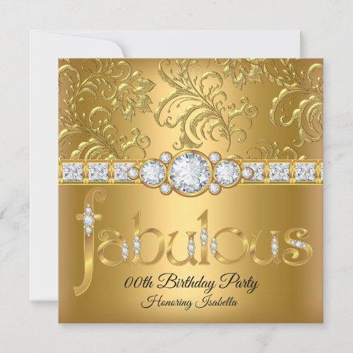 Fabulous Gold Floral Damask Diamond birthday party Invitation