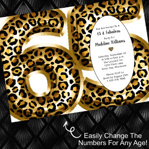 Fabulous Gold Foil Leopard Print ANY AGE Birthday Invitation