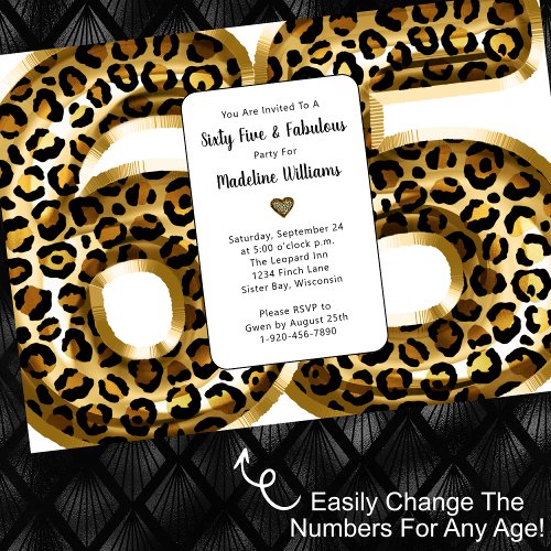 Fabulous Gold Foil Leopard Print ANY AGE Birthday Invitation