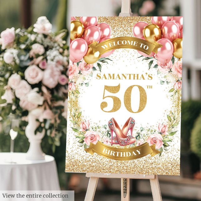 Fabulous Gold Glitter 50th Birthday Welcome Sign (Fabulous Gold Glitter 50th Birthday Welcome Sign)