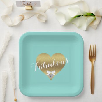 Fabulous Gold Heart Teal Blue Shower Party Paper Plates by Ohhhhilovethat at Zazzle