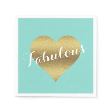Fabulous Gold Heart Tiffany Teal Blue Napkins Fabulous Gold Heart Tiffany Teal Blue Napkins