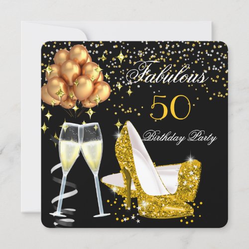 Fabulous Gold High Heels Black Birthday Party Invitation
