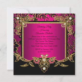 Fabulous Gold Hot Pink Black 21st Birthday Party Invitation | Zazzle