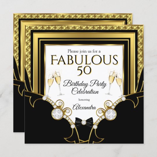 Fabulous Gold Jewel Black Champagne Birthday Party Invitation | Zazzle.com