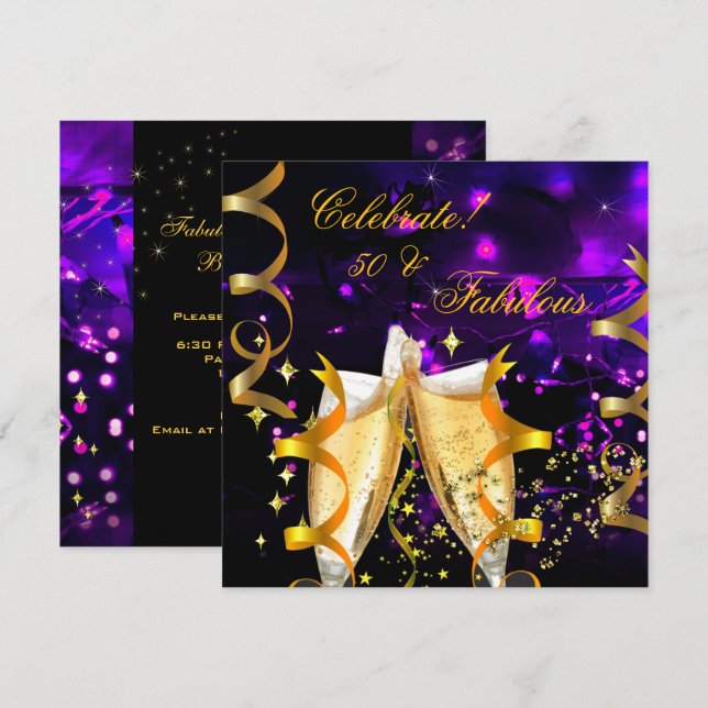 Fabulous Gold Lights Champagne Birthday Party Invitation (Front/Back)