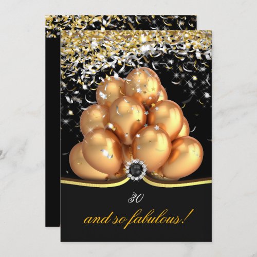 Fabulous Gold Silver Streamers Balloons Birthday Invitation