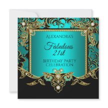 Fabulous Gold Teal BLUE Black 21st Birthday Party