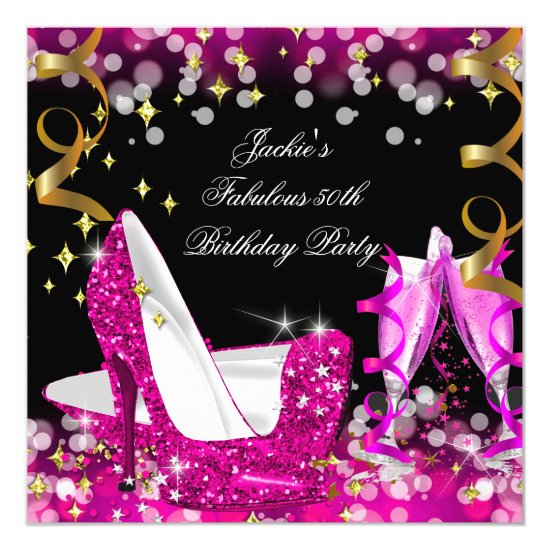 Fabulous Hot Pink Glitter High Heel 50th Birthday Card