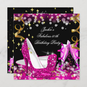 Fabulous Hot Pink Glitter High Heel 50th Birthday Invitation