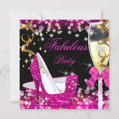 Fabulous Hot Pink Glitter High Heel Birthday Invitation