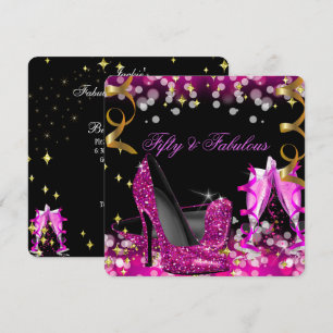 Fabulous Hot Pink Glitter High Heel Birthday Party Invitation