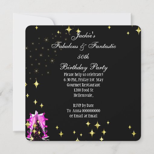 Fabulous Hot Pink Glitter High Heel Birthday Party Invitation Zazzle