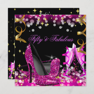 Fabulous Hot Pink Glitter High Heel Birthday Party Invitation
