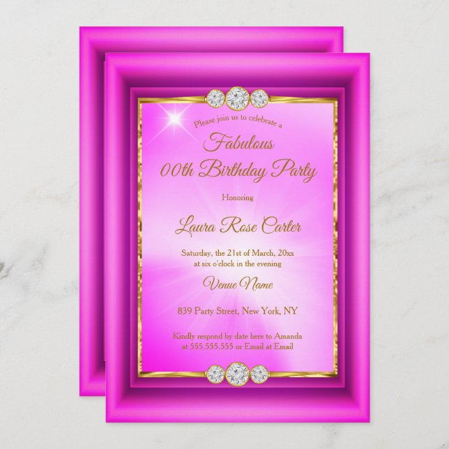 Fabulous hot pink Gold photo Birthday Party Invitation (Front/Back)