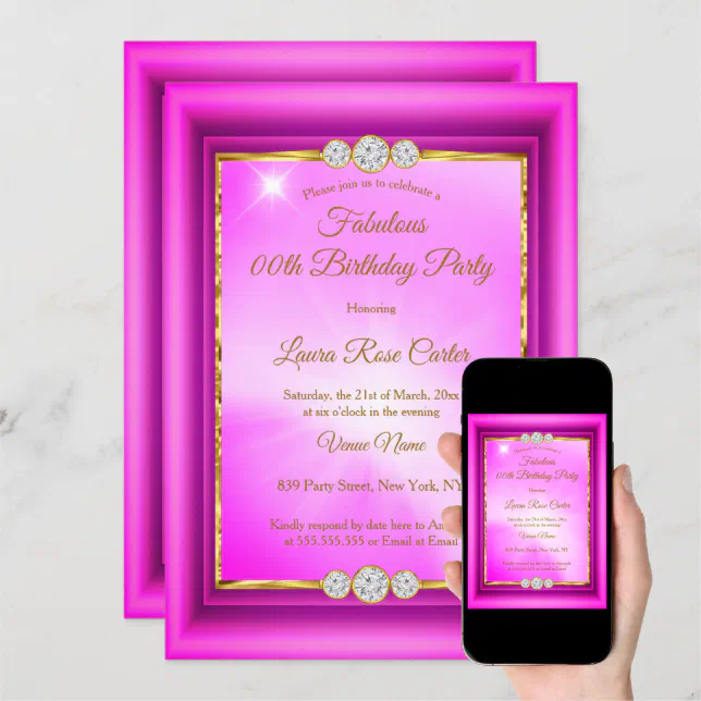 Fabulous Hot Pink Gold Photo Birthday Party Invitation Zazzle