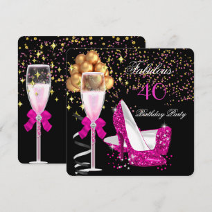 Fabulous Hot Pink Heels Gold Black Birthday Party Invitation