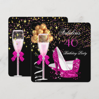 Fabulous Hot Pink Heels Gold Black Birthday Party Invitation