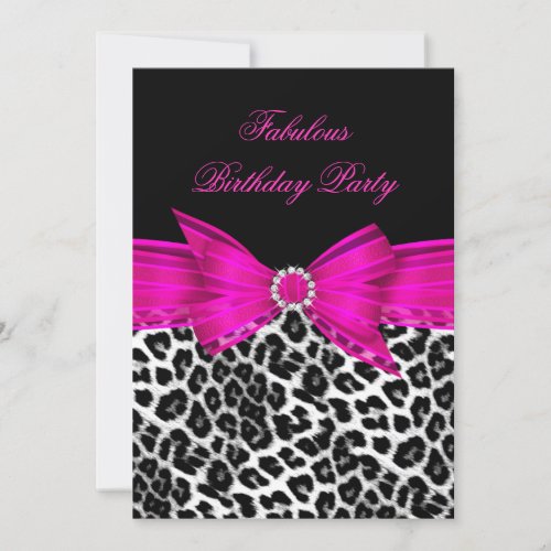Fabulous Hot Pink Leopard Birthday Party Black 3 Invitation