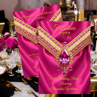 Fabulous Hot Pink Silk Gold Diamonds Birthday Invitation