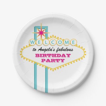 Fabulous Las Vegas Sign Pink Party Paper Plates by Charmalot at Zazzle